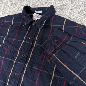 J Crew Shirt Mens Large L Navy Blue Red Plaid Slim Fit Mid Weight Flannel Cotton